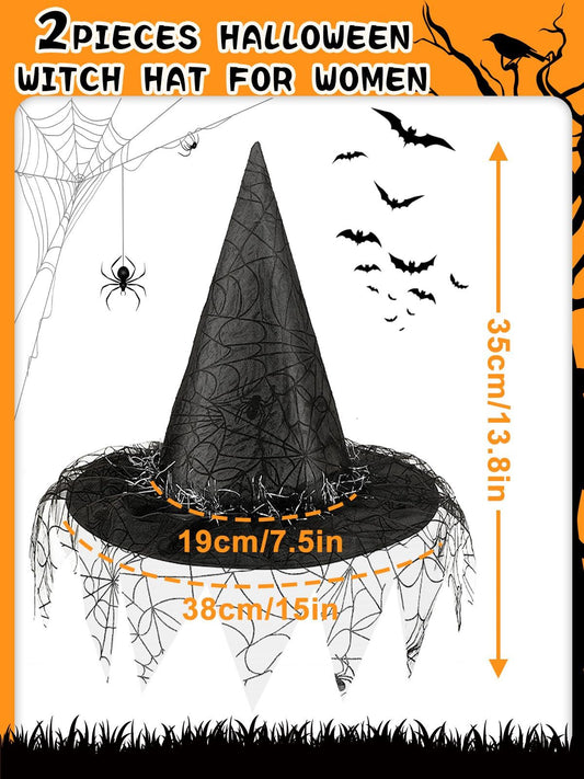 2 Pieces Halloween Witch Hat Costume Witches Hats For Women Black