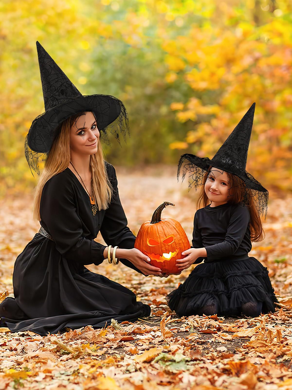 2 Pieces Halloween Witch Hat Costume Witches Hats For Women Black