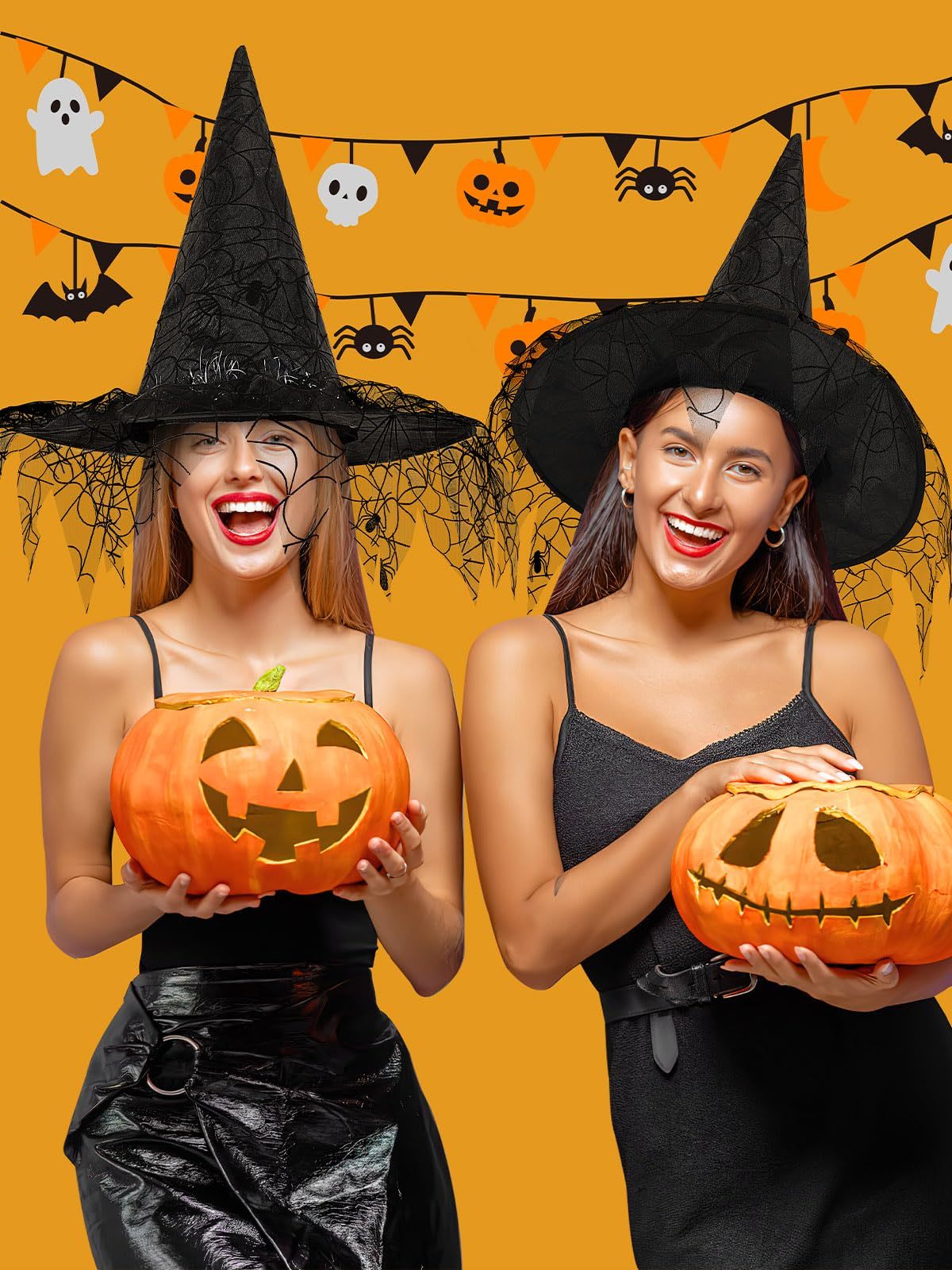 2 Pieces Halloween Witch Hat Costume Witches Hats For Women Black