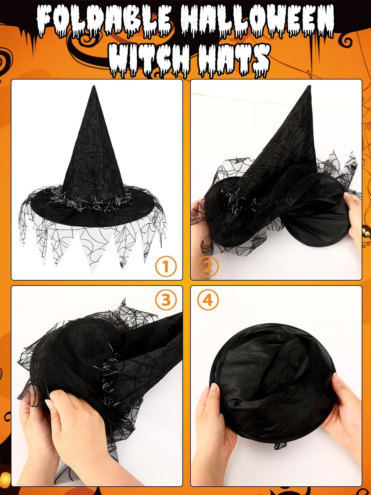 2 Pieces Halloween Witch Hat Costume Witches Hats For Women Black